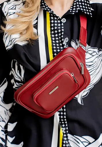 Шкіряна поясна сумка-бананка Трапеція червона - фото 7