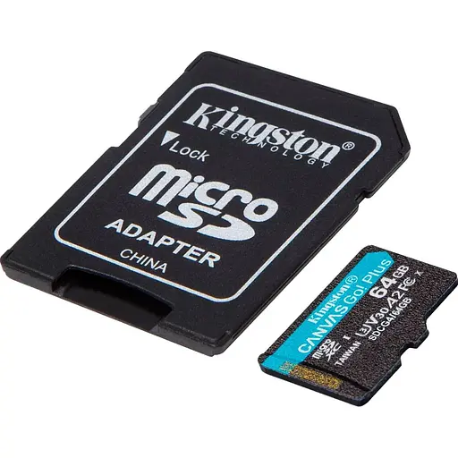 Карта пам'яті Kingston microSD 64GB C10 UHS-I U3 A2 V30 R200MB/s + SD - фото 2