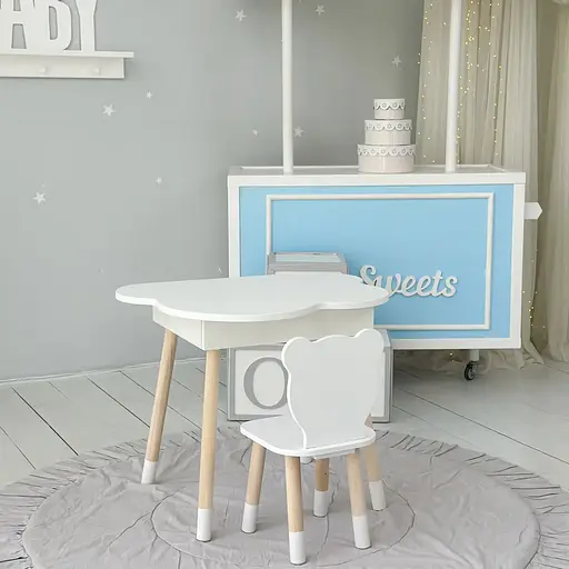 Детский столик Облако с нишей и стульчиком Мишка (Белый) - фото 2