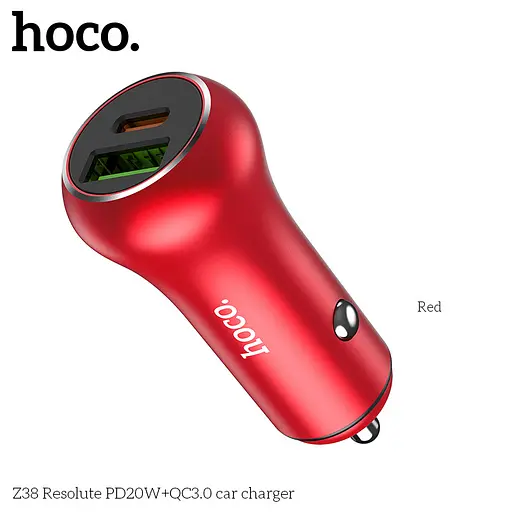 Адаптер автомобильный Hoco Resolute Car charger Z38 1USB/1Type-C, QC/PD, 3A, 38W| - фото 3