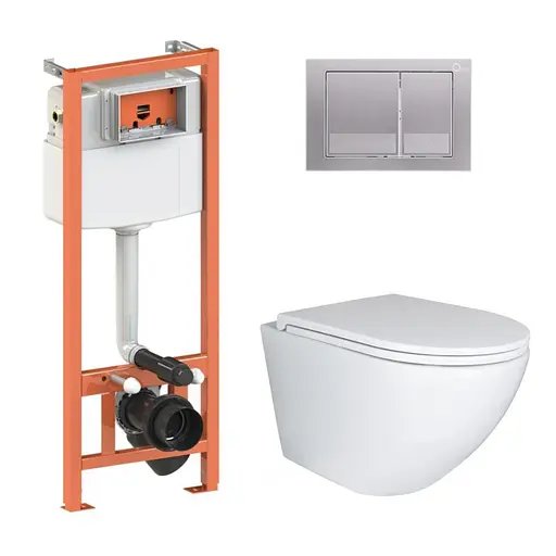 Подвесной унитаз Qtap Robin Ultra Quiet + инсталляция Qtap Nest 4 в 1 (квадратная клавиша Satin), Белый - фото 1