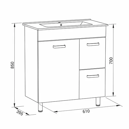 Тумба для підлоги RJ Fly-L з умивальником RJ Jenor RZJ610 60 см Білий RJFU086-4160WHSET(RJFU086-4160WH+RZJ610) Білий - фото 2