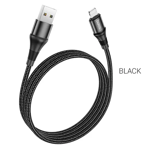 Кабель HOCO X50 USB to iP 2.4A, 1m, nylon, aluminum connectors, Black - фото 4
