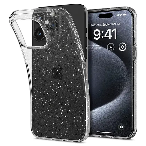 Прозорий чохол з блискітками Spigen Liquid Crystal Glitter для Iphone 15 Pro (6.1") Crystal Quartz ACS06701