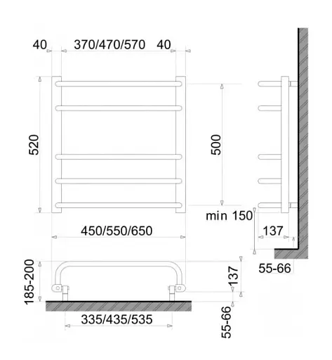 Рушникосушарка електрична Heizung EU 5/55 з терморегулятором ліва 510x550 мм 30412 - фото 2