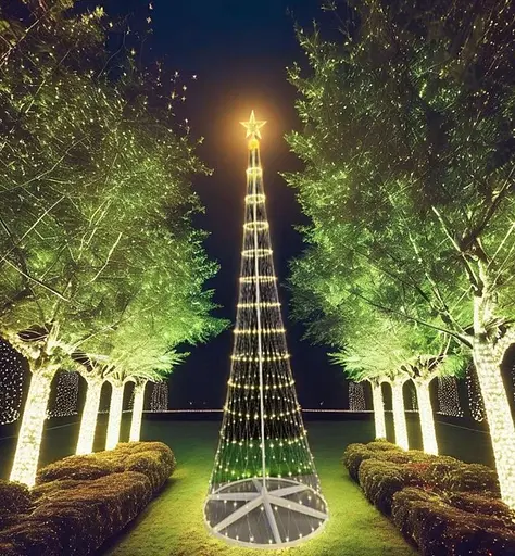 Новогодняя конусная елка светодиодная 180см LED гирлянда 320 лампочек Теплый белый, - фото 2