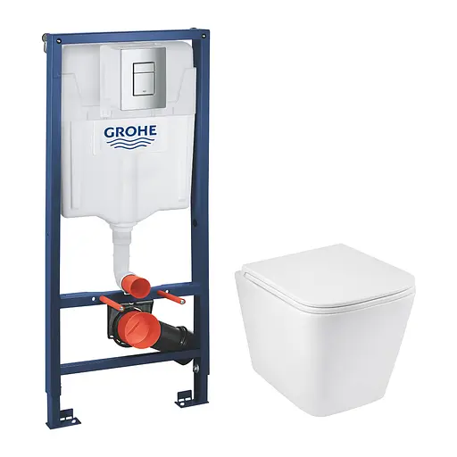 Комплект 4 в 1: Инсталляция Grohe Rapid SL 3 в 1 38772001 + Унитаз безободочный Kroner Eifel WHI493436 RIMLESS с сиденьем Slim Duroplast / Soft-close / Quick relase KE493436WHIR (387720 - фото 1