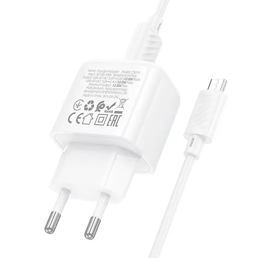 МЗП Hoco CS51A Surplus (2USB-A) + кабель USB to MicroUSB White - фото 7