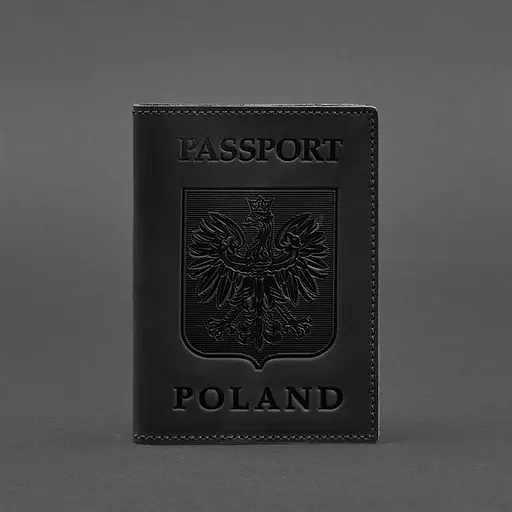 Кожаная обложка для паспорта с польским гербом черная Crazy Horse - фото 5