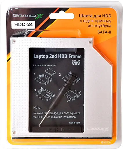 Адаптер Grand-X підключення HDD/SSD 2.5'' у відсік приводу ноутбука SATA/SATA3 Slim 9,5mm (HDC-24) - фото 2