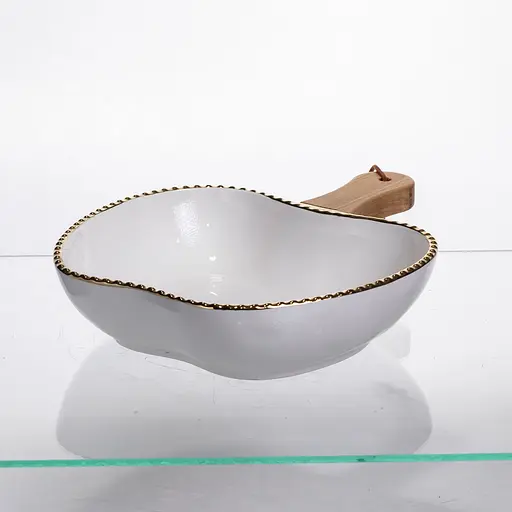 Тарелка фарфоровая глубокая с ручкой Яблоко 25×20×5 (см) сервировочное блюдо с ручкой для подачи тарелка сковорода Золото Yiwu ZJH-14-2 - фото 6