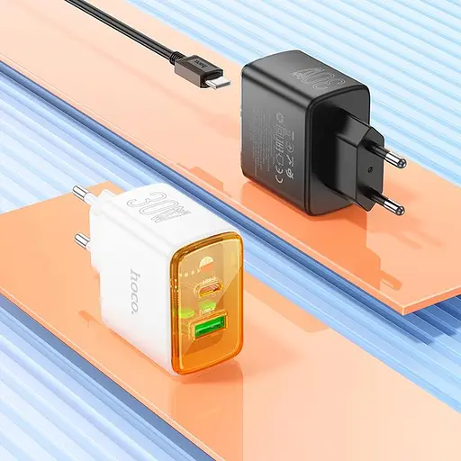Зарядний пристрій Hoco CS42a 30 W на 2 виходи адаптер + кабель Usb-C Lightning чорний - фото 5