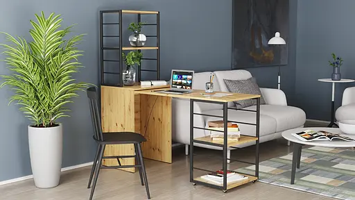 Стол-тумба трансформер Смарт 3/2 с этажеркой Ferrum-decor 1430x1450x600 Черный металл ДСП Дуб Артизан 16 мм (FRD-105121) - фото 10