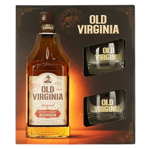 Набір: віскі Old Virginia Kentucky Straight Bourbon Whiskey 40% 0.7 л + 2 склянки - фото 1
