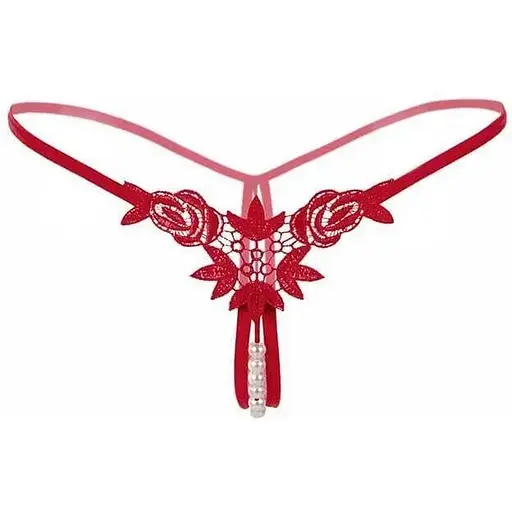 Стрінги Перлинки з декором у вигляді намистин та квітів S/M Червоний K0573-2