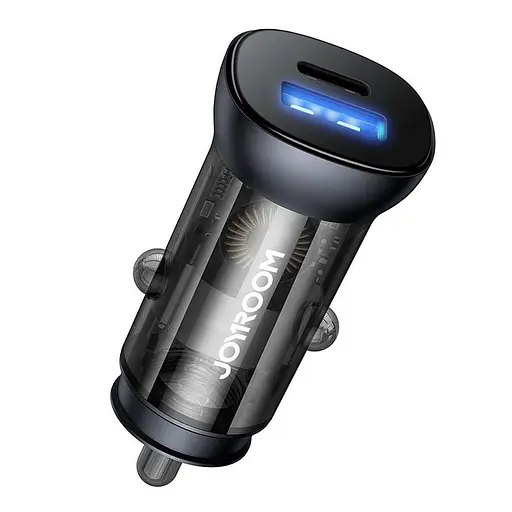 Адаптер автомобильный JOYROOM Dual ports transparent car charger C-A42 1USB/1Type-C, 38W/3A, PD/QC - фото 1
