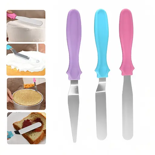 Набор кондитерских шпателей скребков из нержавеющей стали для крема, мастики и выравнивания тортов (3 шт.), Kitchen Master 85274 - фото 1