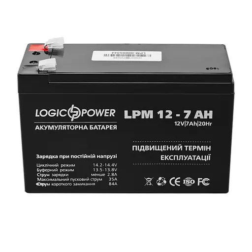 Акумуляторна батарея для ДБЖ LogicPower AGM 12 V / 7 А*ч (LP3862) - фото 1