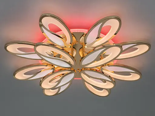 Плоская LED люстра с пультом, диммером и подсветкой, 190Вт, золото. - фото 2