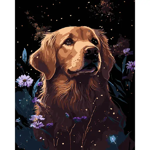 Набор для росписи по номерам Strateg Ретривер в цветах на черном фоне 40 х 50 см (AH1207-17) - фото 1