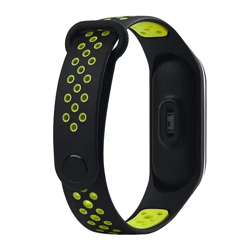 Ремінець для фітнес-браслета MiJobs для Xiaomi Mi Band 3 і 4 Nike Design чорний з лаймом - фото 2