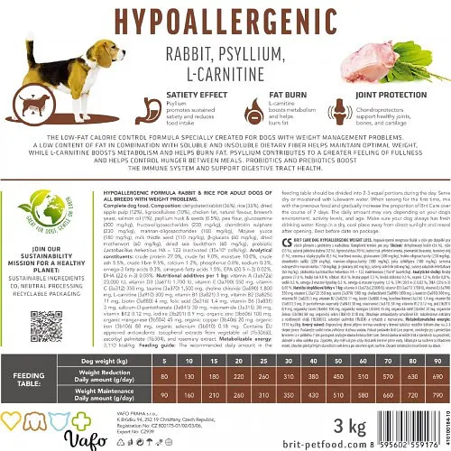 Сухой корм Brit Care Dog Hypoallergenic Weight Loss для собак с лишним весом, гипоаллергенный с кроликом, 12 кг - фото 7