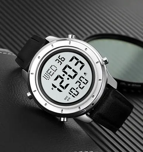 Чоловічий наручний електронний годинник Skmei 1864 (Сріблястий з білим циферблатом) - фото 8