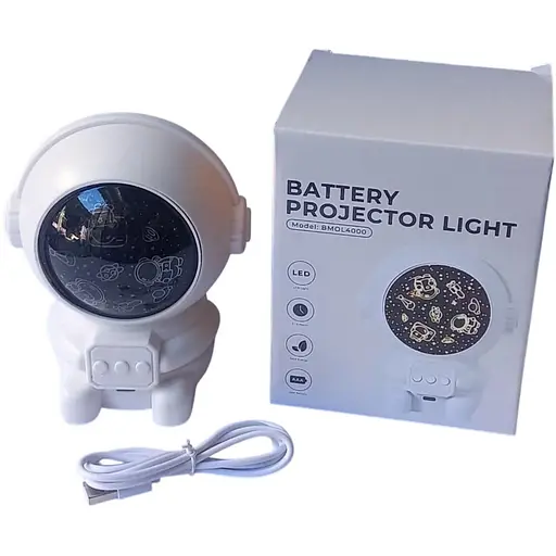 Ночник проектор звездного неба Астронавт RGB батарейки типа ААА Type-C Белый - фото 1