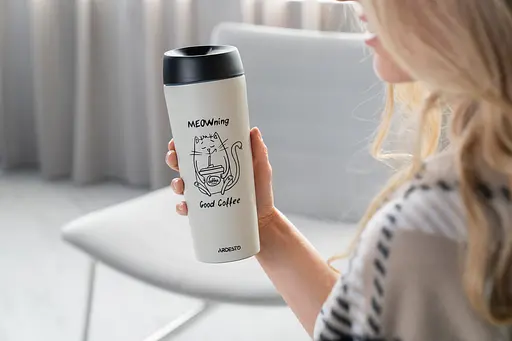 Термокухоль Ardesto Coffee Time Meowning 450 мл Бежева AR2645WC - фото 2