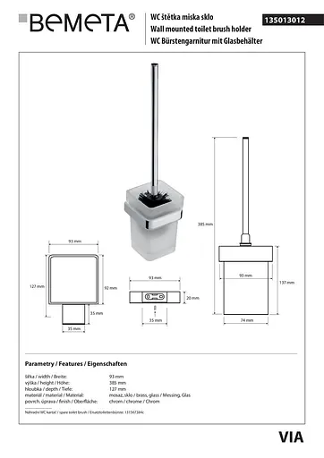Туалетний йоржик Bemeta Via з тримачем 135013012, Білий - фото 2