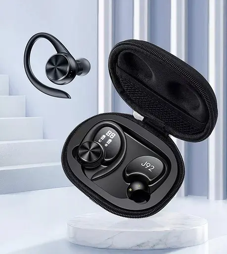 Беспроводные спортивные Bluetooth наушники TWS J92 c тканевым зарядным кейсом, сенсорами управления чёрные - фото 4