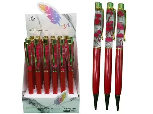 Ручка шариковая автоматическая Красная с цветком, металлическая, 0.7 мм
