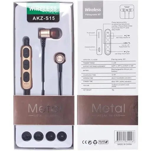 Навушники Akzenta Bluetooth AKZ-S15 бездротові гарнітура - фото 1