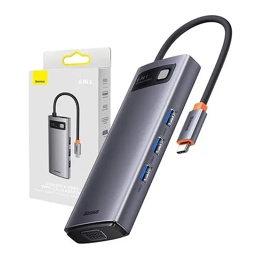 Хаб - док-станция Baseus WKWG030013 Metal Gleam Series 6-in-1 Type-C HUB Docking Station - фото 5