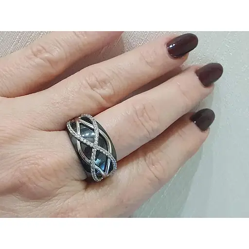 Срібне кільце Aurora з керамікою і фіанітами. С1163Ч 18 - фото 2