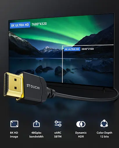 Ультратонкий кабель HDMI 2.1 8K 0,5 м, кабель Stouchi HDMI 2.1, надзвичайно гнучкий кабель 8K HDMI, підтримка 10K 8K120 4K120 144 - фото 5