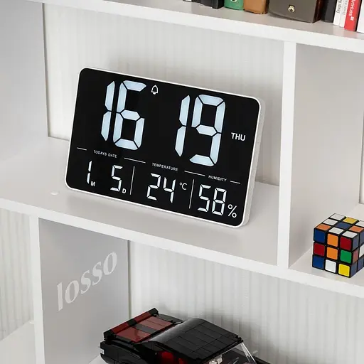 Годинник електронний настінний та настільний LOSSO GRAND WC-600 Будильник з пультом White (18967) - фото 4