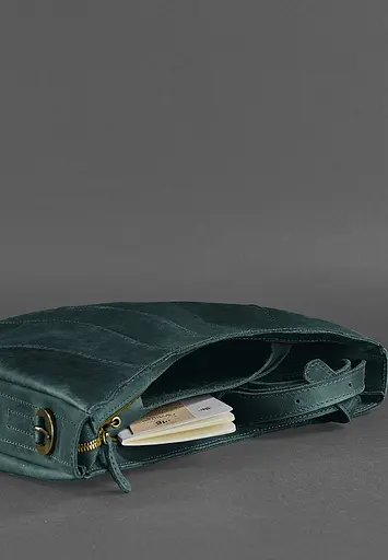 Шкіряна жіноча сумка Круасан зелена - фото 4