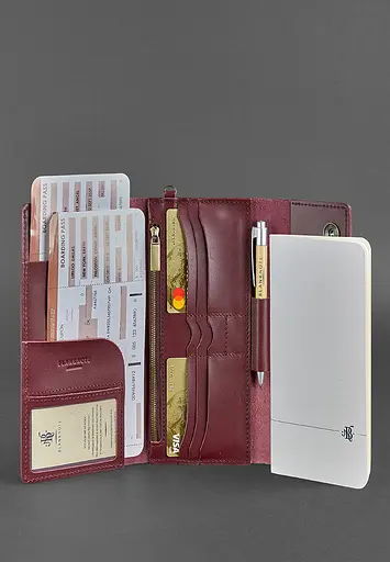 Кожаный клатч-органайзер (Тревел-Кейс) 5.0 бордовый - фото 3