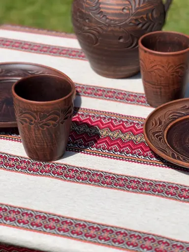 Лляна скатертина різдвяна з українським орнаментом Спадщина 290х150 см - фото 6