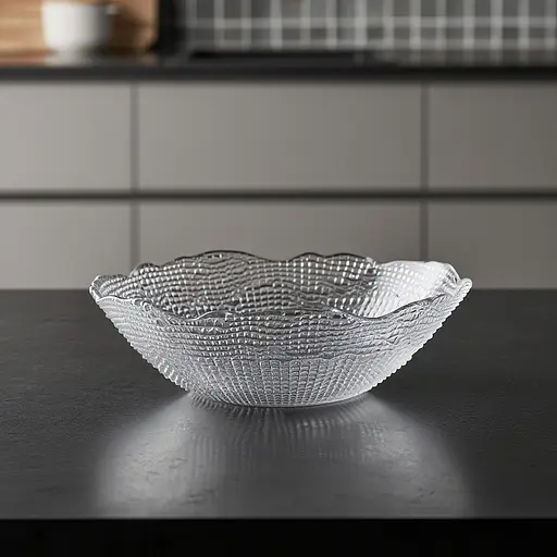 Салатница большая стеклянная прозрачная 1 литр, круглая салатница для салатов фруктов и десертов Yiwu 64486-49 - фото 2