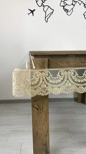 Силіконова скатертина прямокутна з мереживом Арка 15 см 190х110 см Бежевий - фото 9