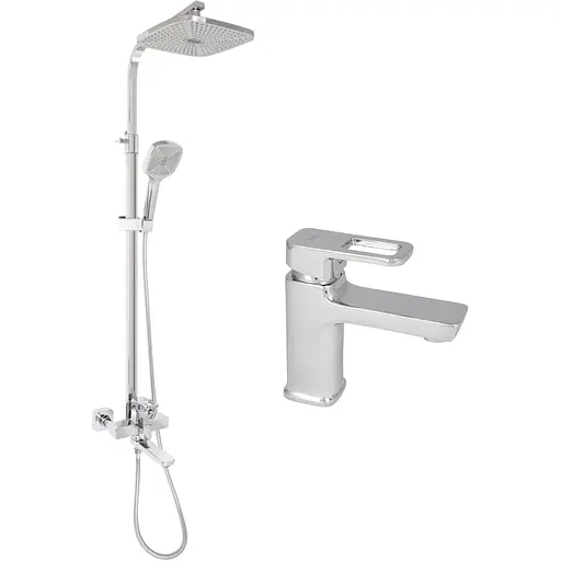 Душевая система с изливом Lidz Wawel 1030 + смеситель для умывальника Lidz Wawel 001 Chrome, Хром - фото 1