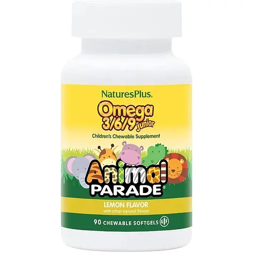 Жирные кислоты Natures Plus Animal Parade Omega 3-6-9 Junior, 90 капсул - Лимон