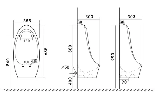Писсуар подвесной Mixxus Premium Bevel-1004 340x305x685 мм с краном для писсуара MP6663, Белый - фото 2