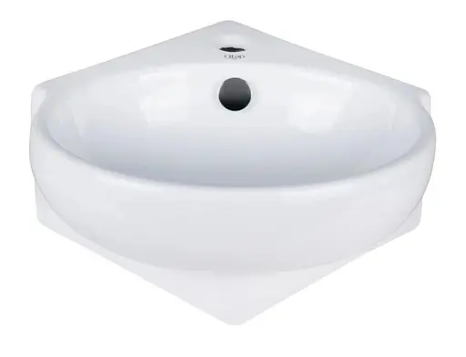 Комплект Qtap Leo N: Раковина подвесная угловая овальная 380x360x130 мм WHITE + Донный клапан PU02O (QT11115010WN47331) - фото 2