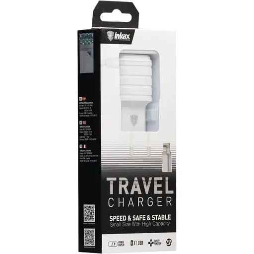 Мережеве заряджання Inkax CD-09 2.1A 1 USB + кабель Lightning Білий