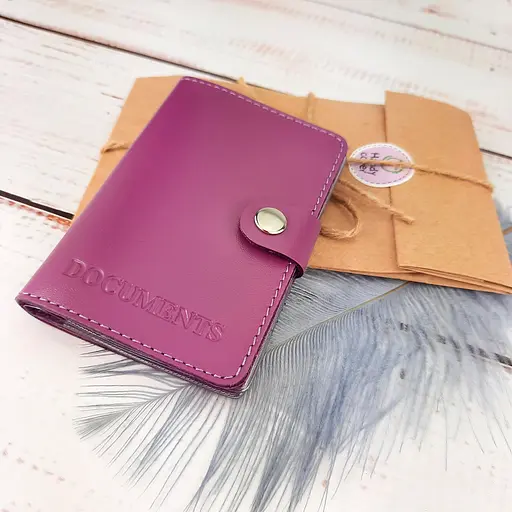 Обложка на документы кожаная на кнопке HC0035 фуксия - фото 8