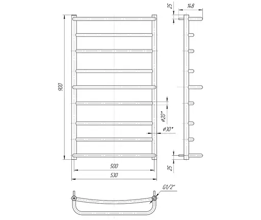 Водяной полотенцесушитель Mario Люкс 900x530/500, Хром - фото 2