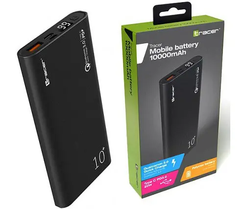 Зовнішній акумулятор Powerbank Tracer 10000 mAh PD20W+QC3.0 алюмінієвий корпус (Чорний) - фото 2
